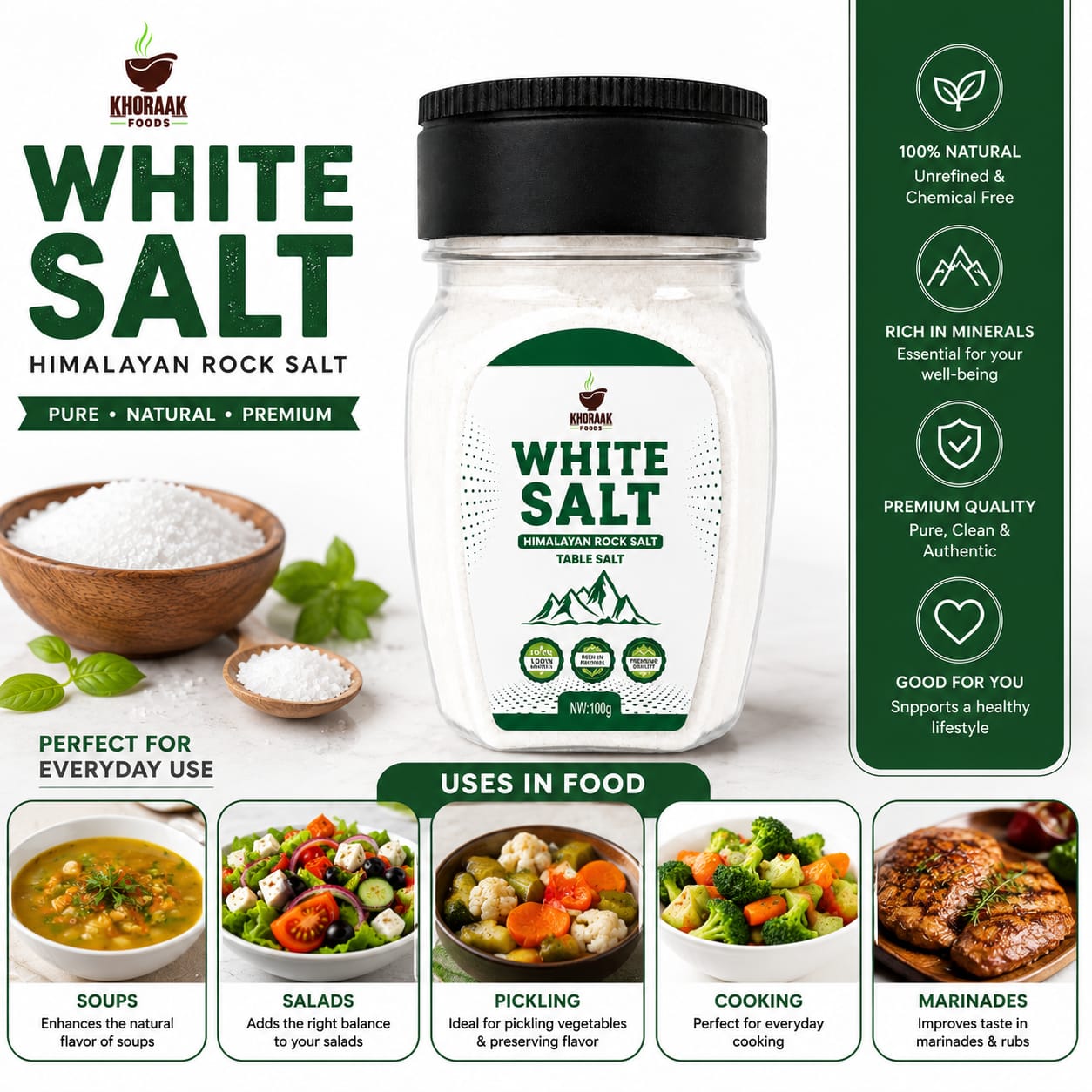 Khoraak Foods Himalayan White Table Salt 100g